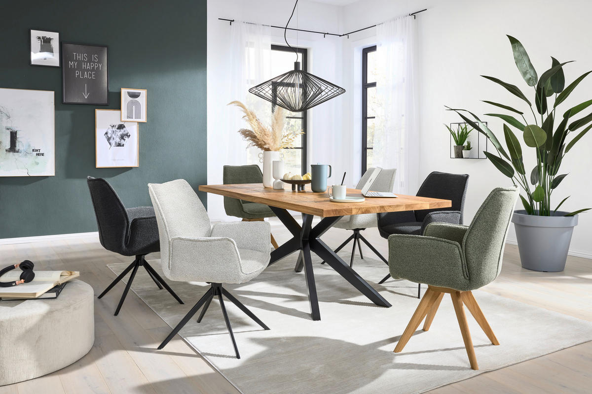 ESSTISCH Eiche massiv rechteckig Schwarz, Eichefarben  - Eichefarben/Schwarz, Design, Holz/Metall (200/100/77cm) - Musterring