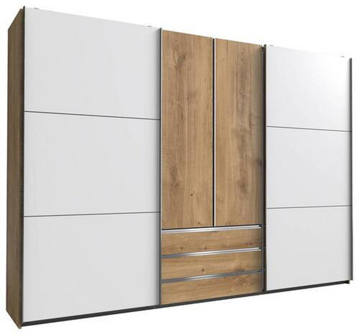 SCHWEBETÜRENSCHRANK in Weiss, Eichefarben  - Chromfarben/Weiss, Modern, Holzwerkstoff/Metall (300/216/65cm) - MID.YOU