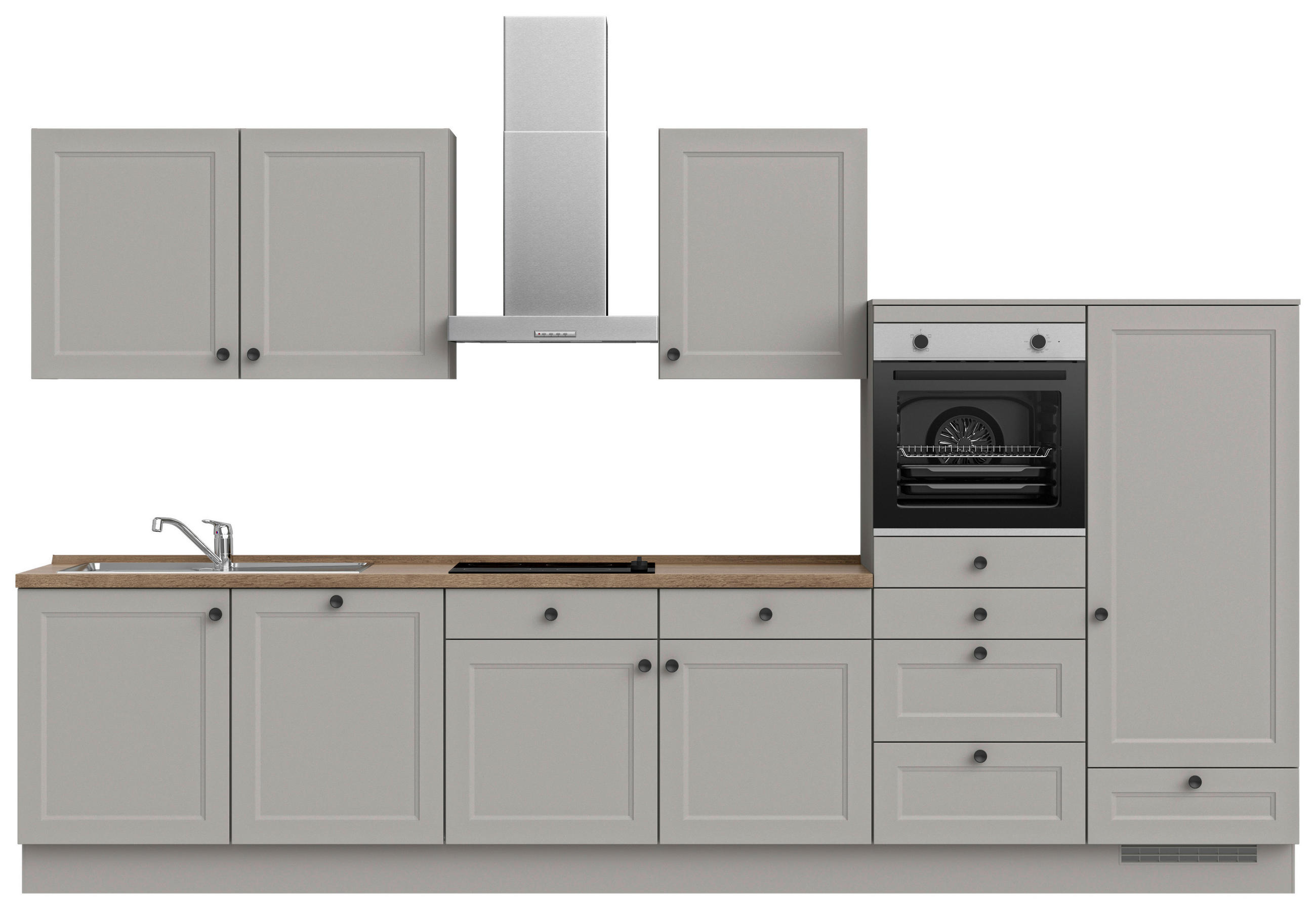 KÜCHENLEERBLOCK 360 cm   in Grau, Eichefarben  - Eichefarben/Schwarz, MODERN, Holzwerkstoff/Metall (360cm) - Nobilia