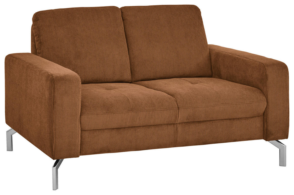 2-SITZER-SOFA  in Feincord Cognac  - Chromfarben/Cognac, Design, Textil/Metall (142/87/105cm) - Beldomo Style