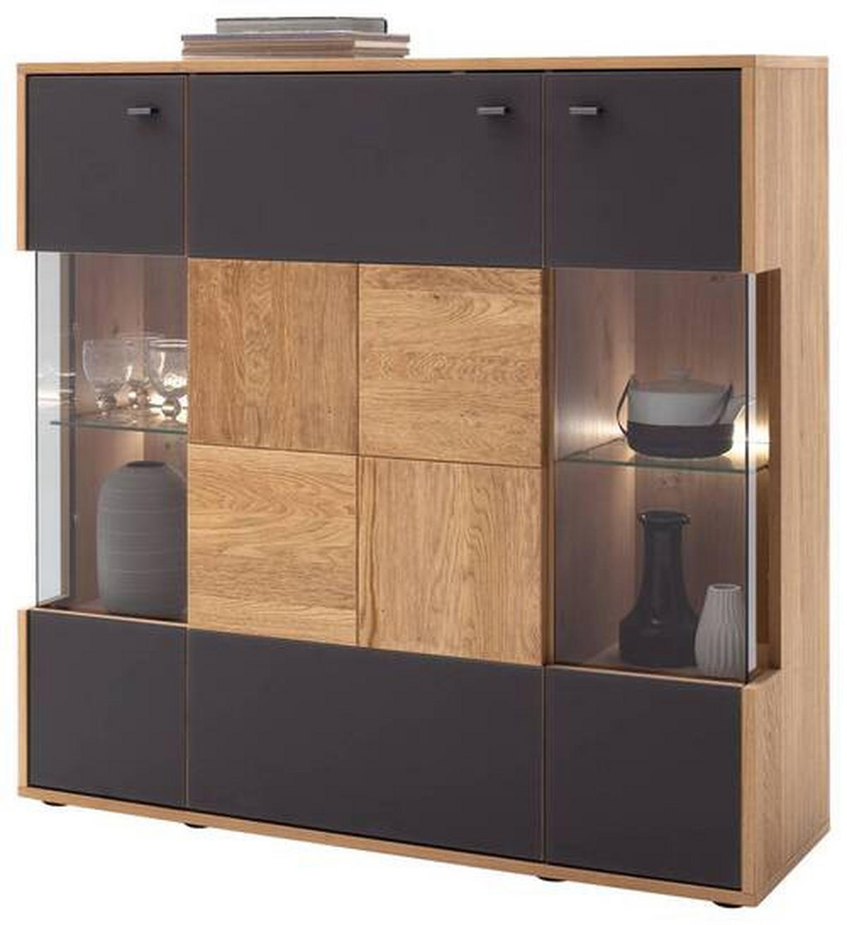 HIGHBOARD  in 124/120/37 cm  - Eiche Bianco/Anthrazit, Design, Glas/Holz (124/120/37cm) - MID.YOU