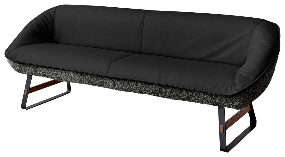 SITZBANK 229/88/80 cm  in Grau, Dunkelblau  - Schwarz/Dunkelblau, Design, Leder/Holz (229/88/80cm) - Koinor