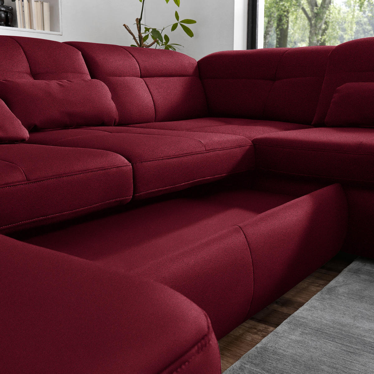 WOHNLANDSCHAFT  in Mikrofaser Weinrot  - Chromfarben/Weinrot, Design, Textil (195/371/260cm) - Beldomo Style