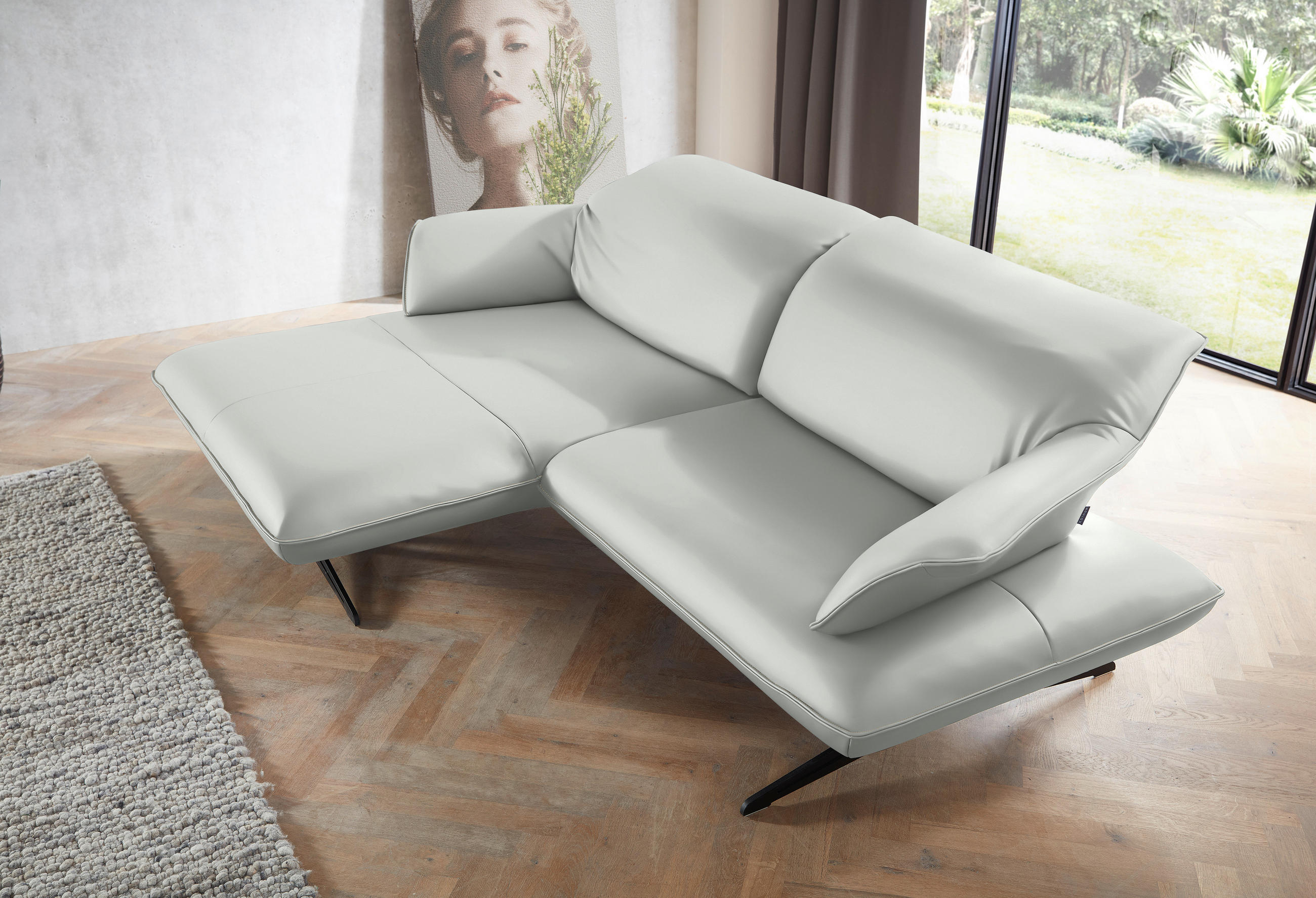 ECKSOFA in Echtleder Weiß  169/252 cm  - Beige/Schwarz, Design, Leder/Metall (169/252cm) - Koinor