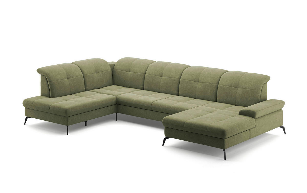 WOHNLANDSCHAFT in Flachgewebe Hellgrün  - Schwarz/Hellgrün, Konventionell, Textil/Metall (231/357/185cm) - Sit & More