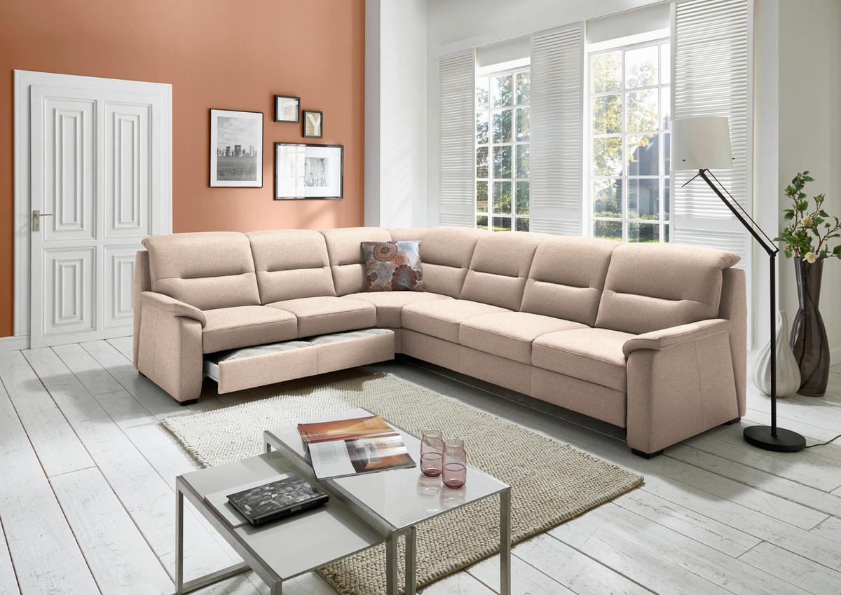 ECKSOFA in Mikrofaser Beige  245/303 cm  - Beige/Schwarz, KONVENTIONELL, Holz/Textil (245/303cm) - Beldomo Comfort