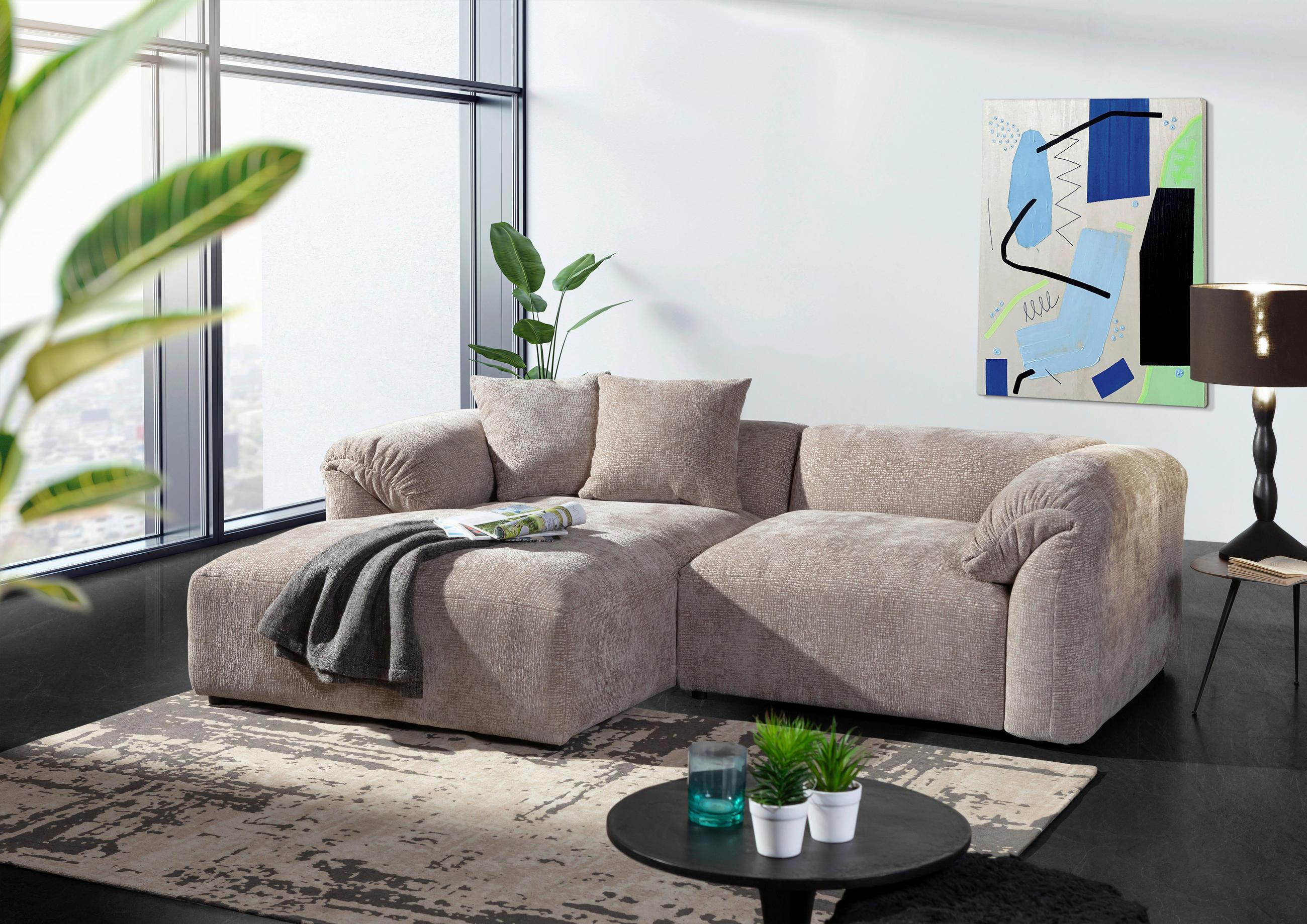 ECKSOFA Braun Flachgewebe - Creme/Schwarz, MODERN, Kunststoff/Textil (178/231cm) - Carryhome