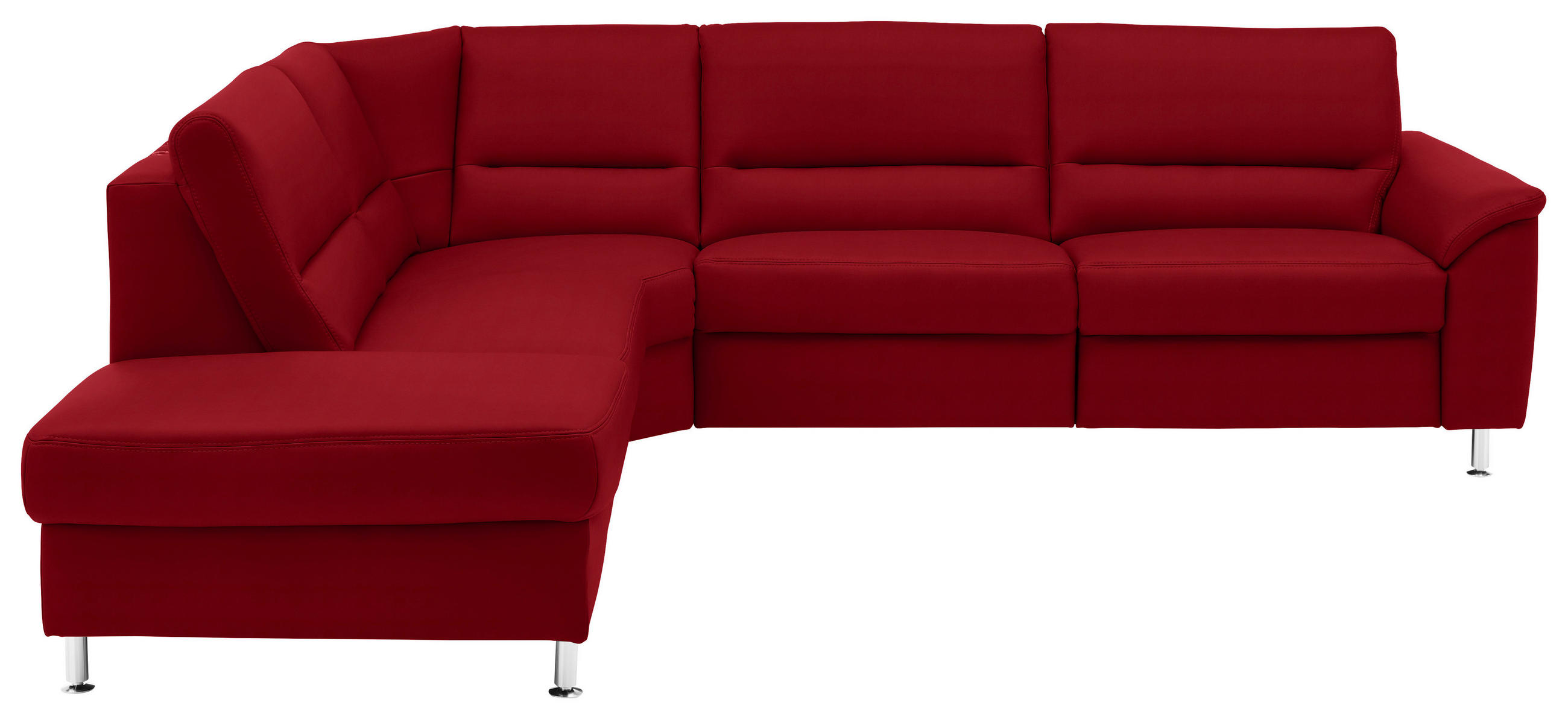 ECKSOFA in Echtleder Rot  - Rot/Alufarben, Basics, Leder/Metall (249/290cm) - Beldomo Premium