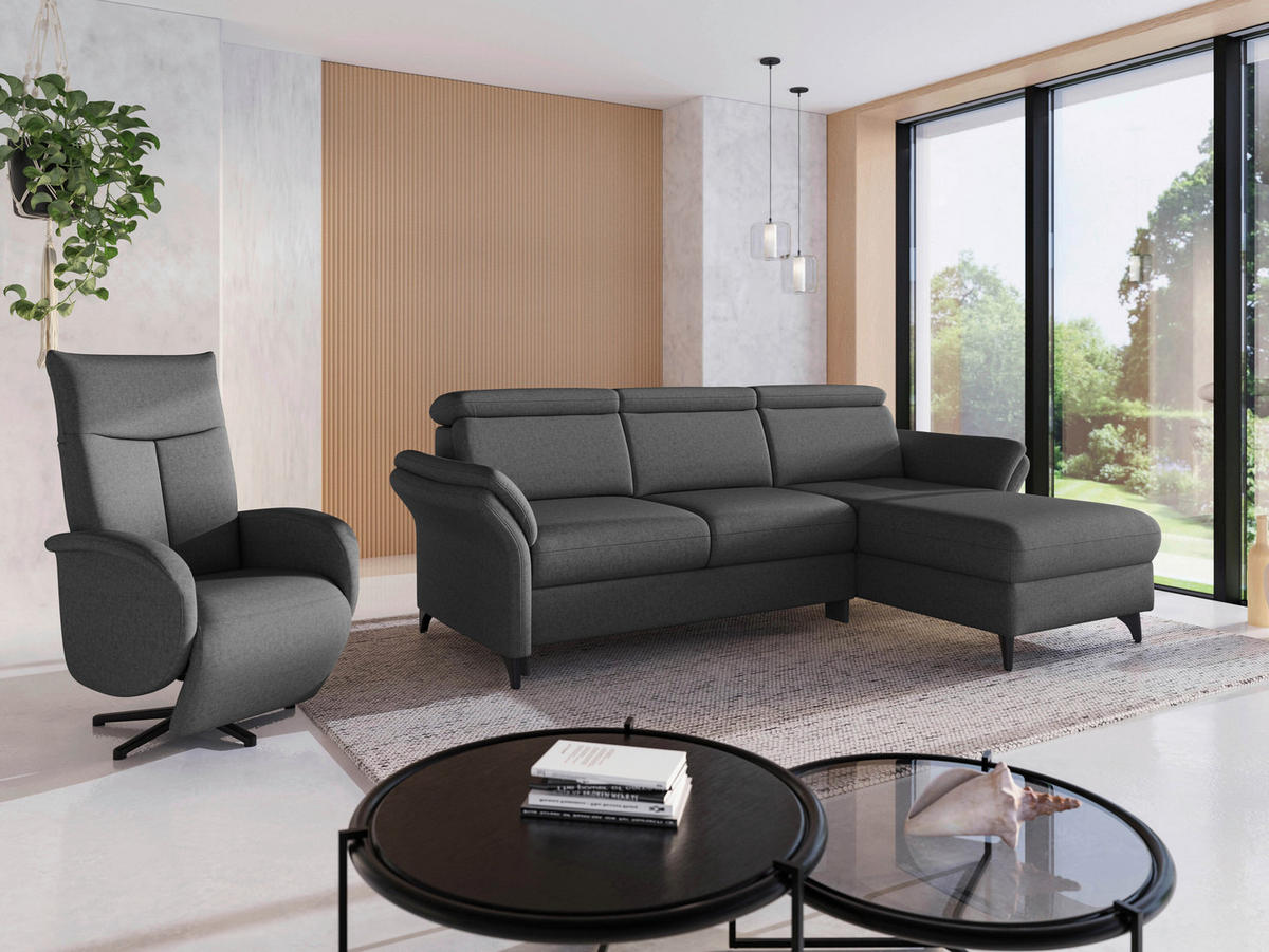 ECKSOFA GLENDALE E Dunkelgrau Flachgewebe  - Dunkelgrau/Schwarz, KONVENTIONELL, Textil/Metall (253/166cm) - Sit & More