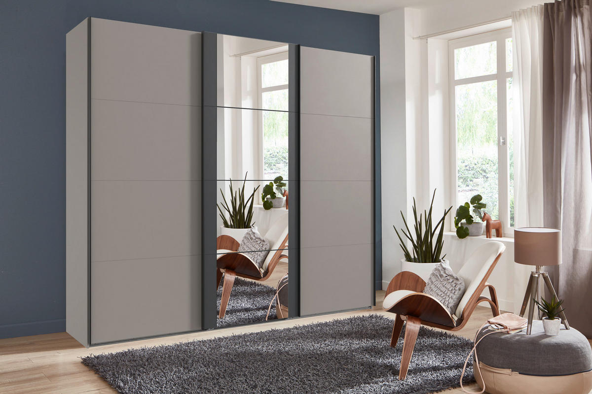 SCHWEBETÜRENSCHRANK  in Graphitfarben, Sahara  - Schwarz/Graphitfarben, KONVENTIONELL, Glas/Holzwerkstoff (270/236/64cm) - Carryhome