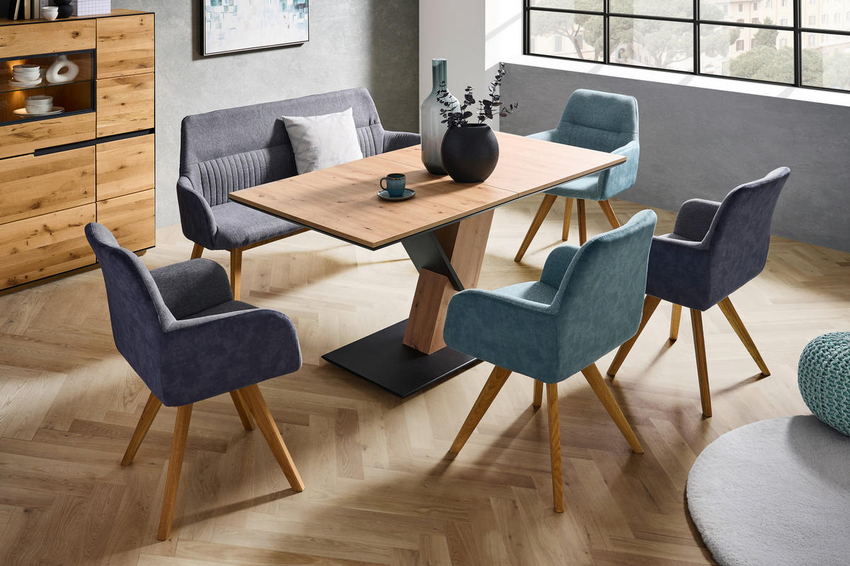 KLUPA  boje hrasta, tamno siva  drvo, tekstil      - boje hrasta/tamno siva, Konvencionalno, drvo/tekstil (157/88/62,5cm) - Linea Natura