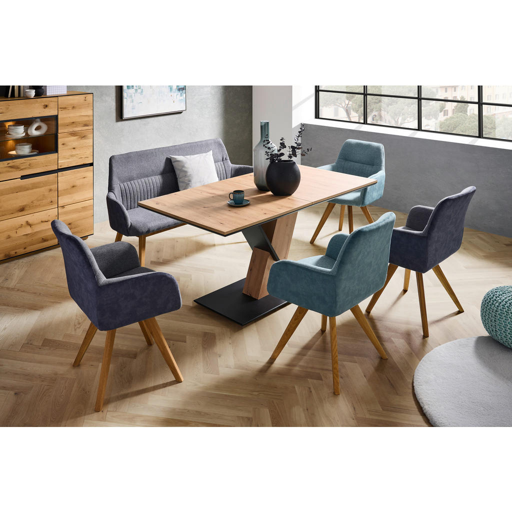 Thumbnail - Linea Natura Sitzbank, Eiche, Dunkelgrau, Holz, Textil, Wildeiche, vollmassiv, 2-Sitzer, 157x88x62.5 cm, Esszimmer, Bänk...