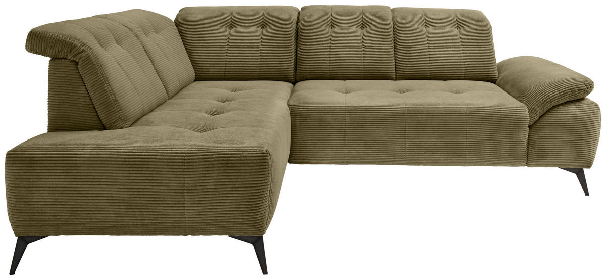 ECKSOFA in Cord Olivgrün  - Schwarz/Olivgrün, Modern, Textil/Metall (200/272cm) - Livetastic