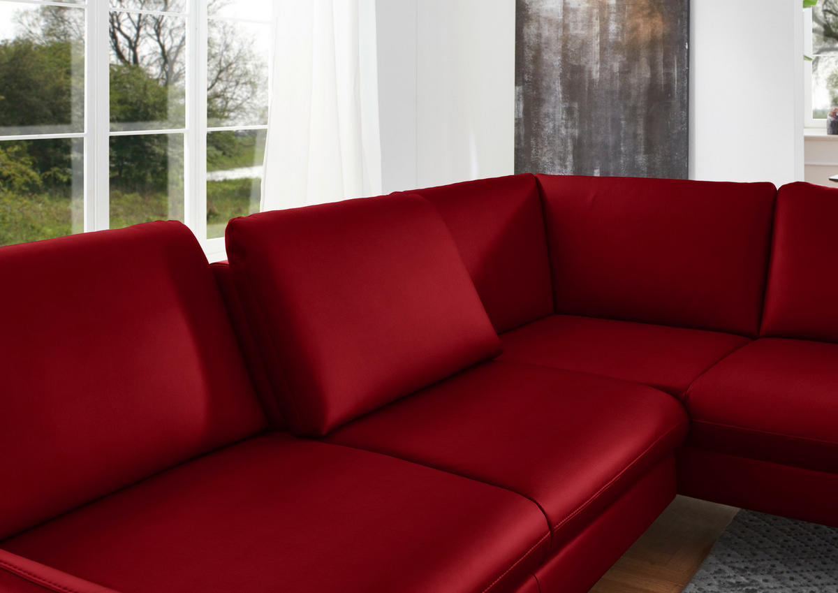 ECKSOFA in Echtleder Rot  284/220 cm  - Rot/Alufarben, KONVENTIONELL, Leder/Metall (284/220cm) - Beldomo Premium