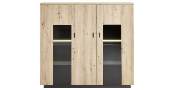 HIGHBOARD 150/137/37 cm  in Anthrazit, Eichefarben  - Eichefarben/Anthrazit, Design, Glas/Holzwerkstoff (150/137/37cm) - Carryhome