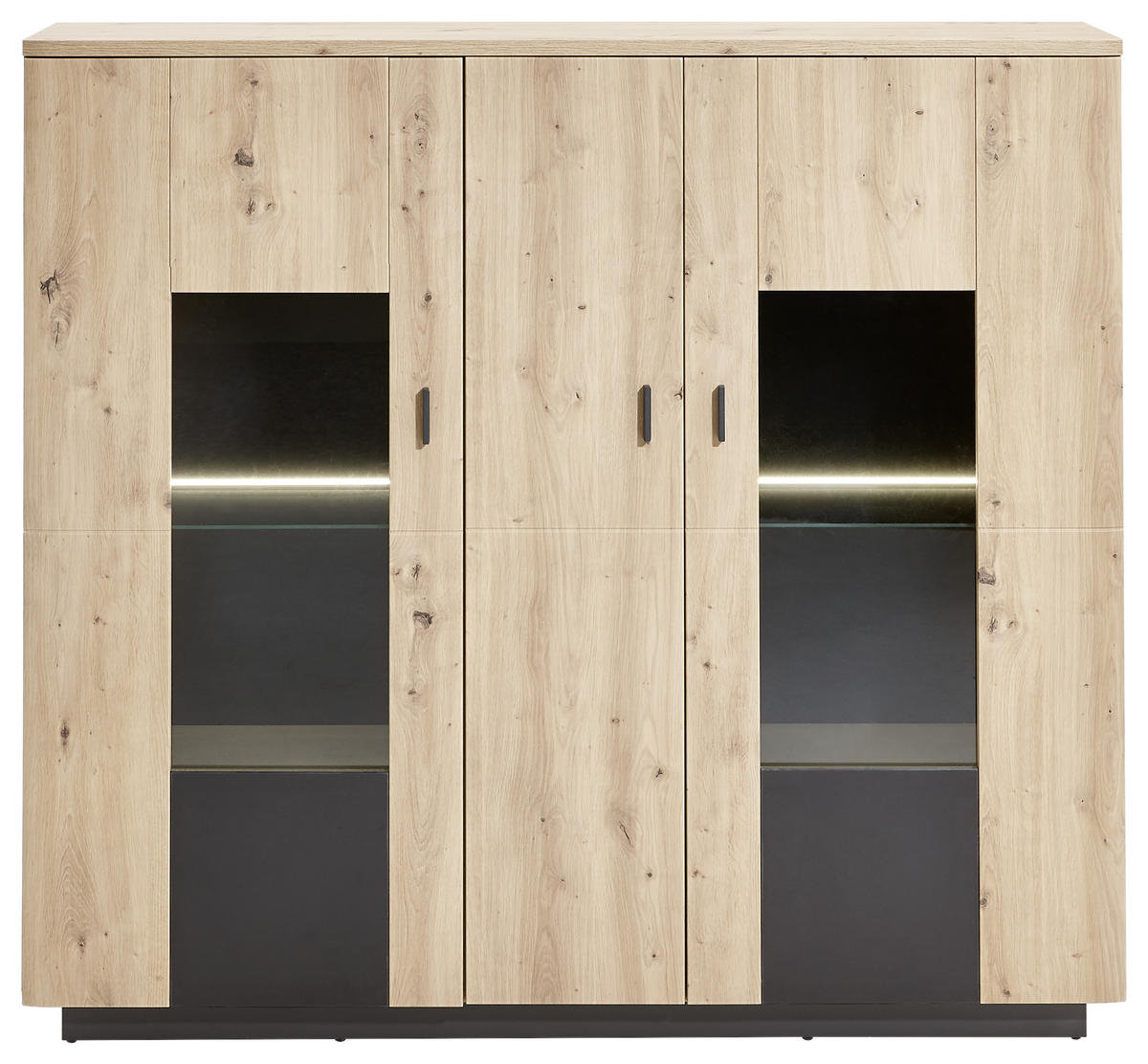 HIGHBOARD  in 150/137/37 cm  - Eichefarben/Anthrazit, Design, Glas/Holzwerkstoff (150/137/37cm) - Carryhome