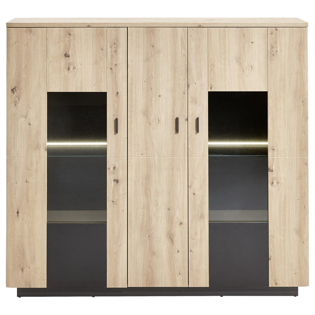 Thumbnail - Carryhome Highboard, Anthrazit, Eiche, Glas, Holzwerkstoff, 9 Fächer, 150x137x37 cm, Beimöbel erhältlich, Wohnzimmer, Ko...