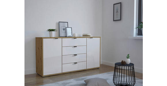 SIDEBOARD 140/70/43 cm  - Schieferfarben/Eiche Bianco, KONVENTIONELL, Glas/Holzwerkstoff (140/70/43cm) - Dieter Knoll