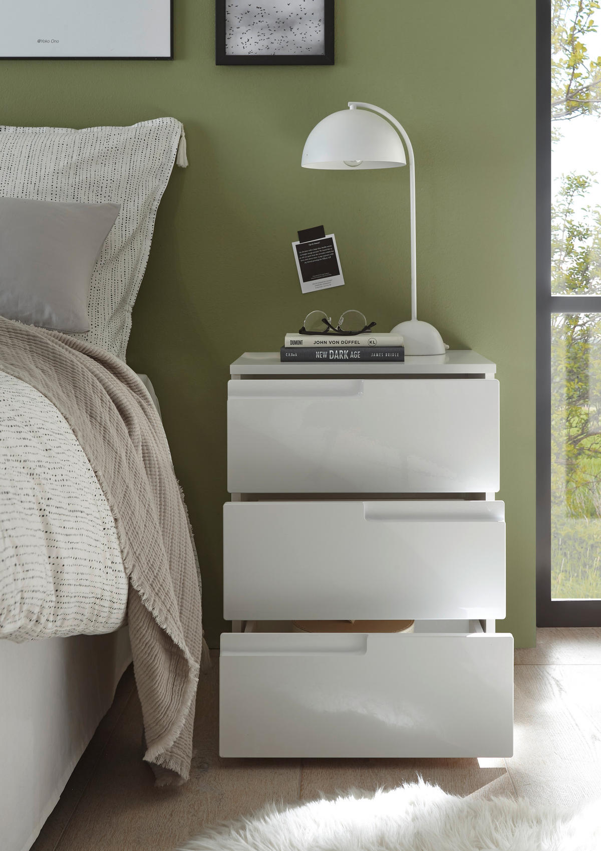 NACHTSCHRANK 46,2/60,9/40 cm  - Weiß Hochglanz/Schwarz, MODERN, Holzwerkstoff/Kunststoff (46,2/60,9/40cm)