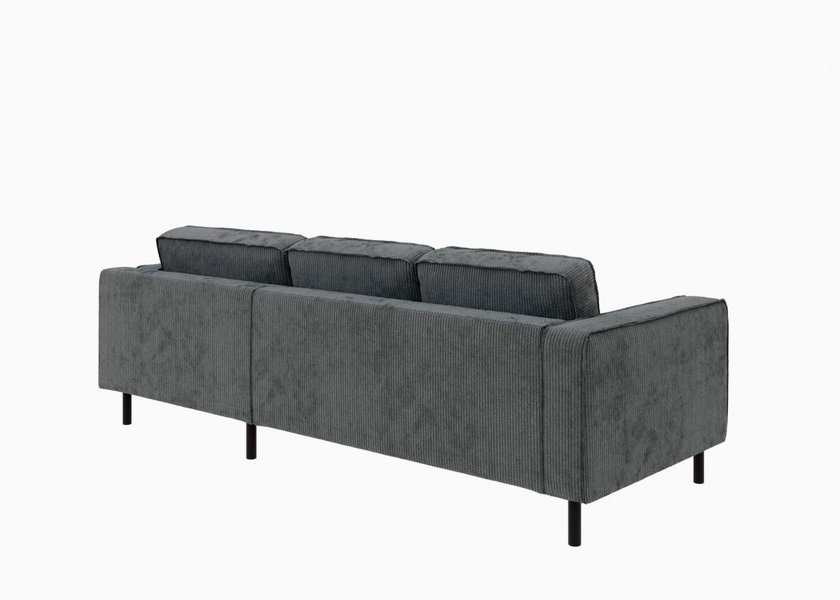 ECKSCHLAFSOFA WATKINS  mit Schlafen auf Sitzhöhe, Rücken echt, Armteil links, Armteil rechts Cord Dunkelgrau  - Dunkelgrau/Schwarz, MODERN, Textil/Metall (232/161cm) - Trendmanufaktur