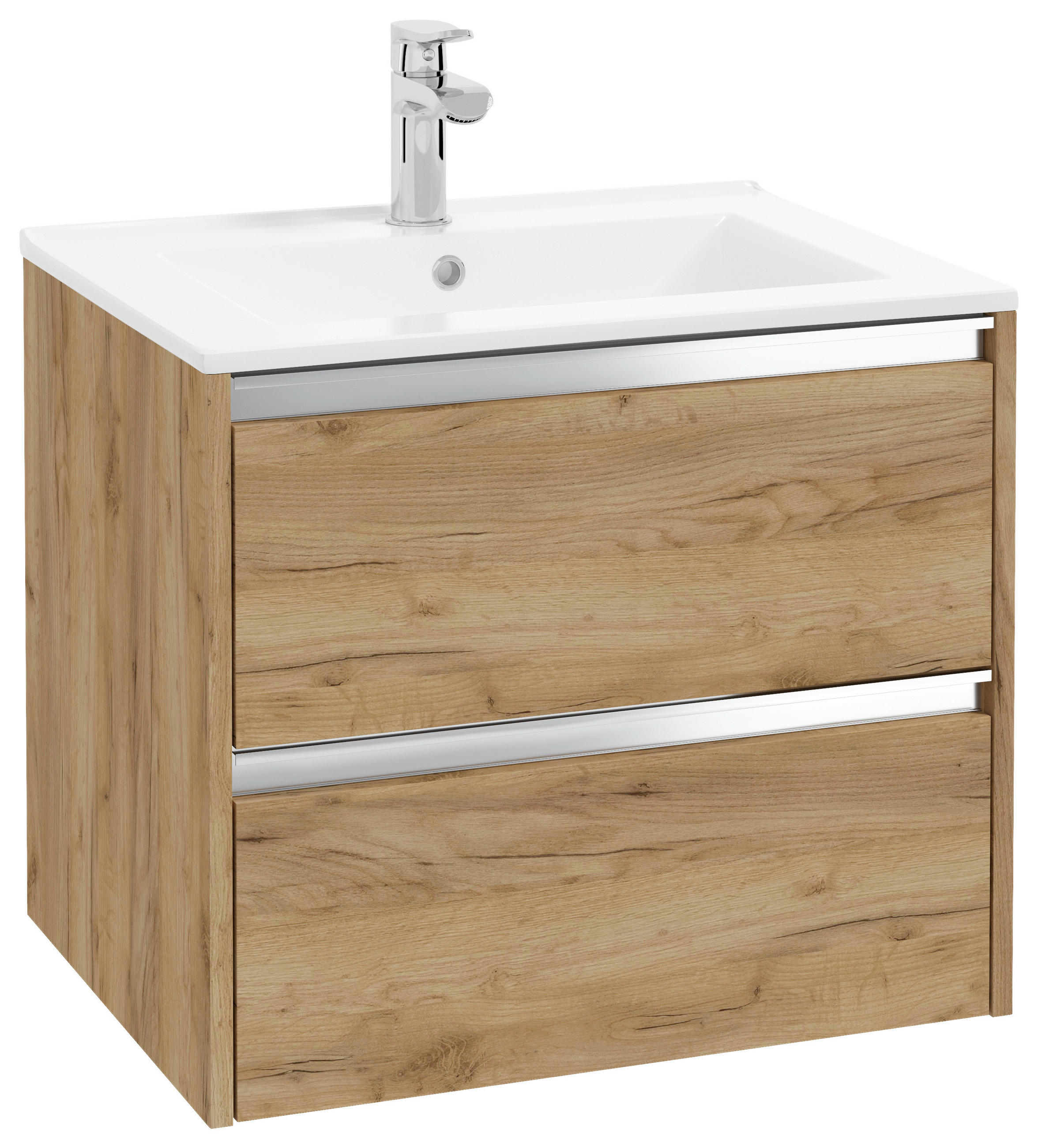 WASCHTISCHKOMBI 60 cm  - Chromfarben/Eichefarben, MODERN, Keramik/Holzwerkstoff (60cm) - MID.YOU