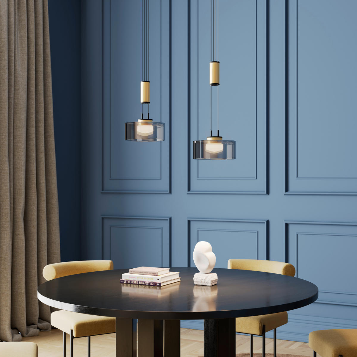 LED-PENDELLAMPA Lavin 64/20/160 cm  - svart, Design, metall/glas (64/20/160cm) - Fischer & Honsel