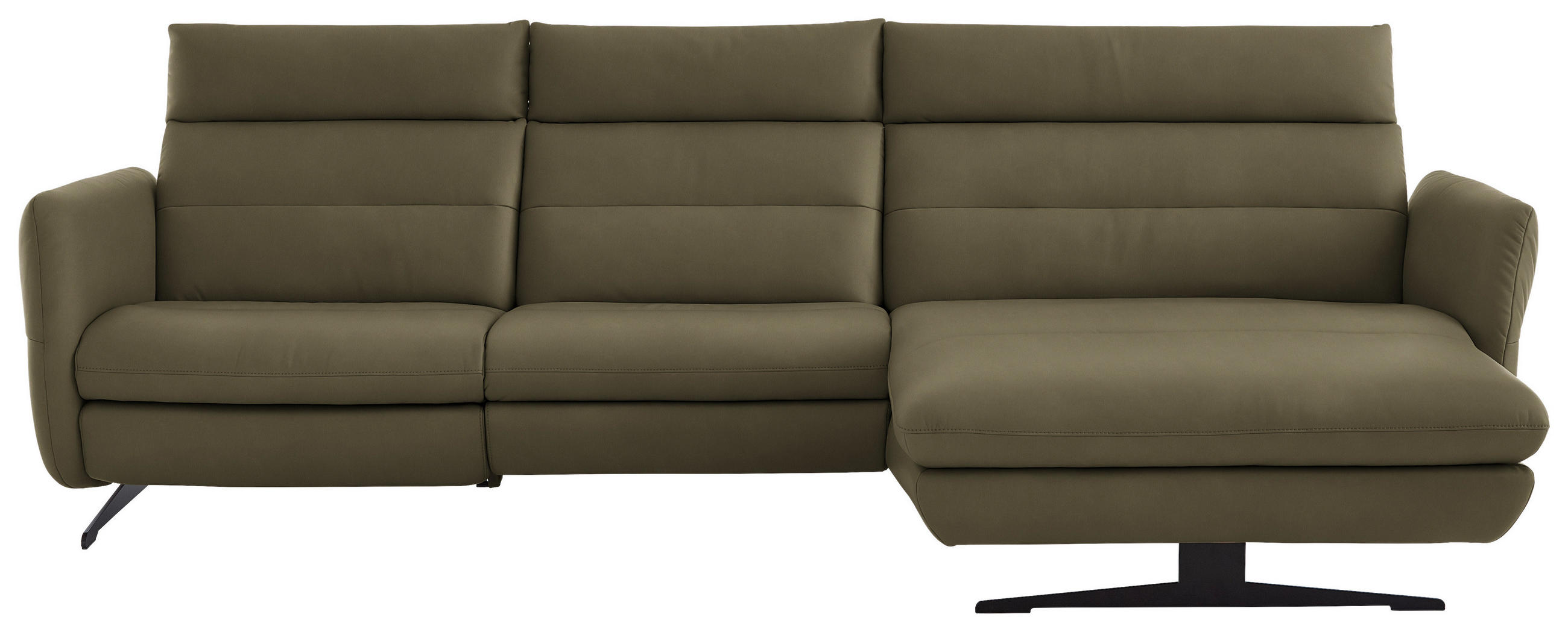 ECKSOFA in Echtleder Olivgrün  - Schwarz/Olivgrün, Design, Leder/Metall (300/157cm) - Dieter Knoll