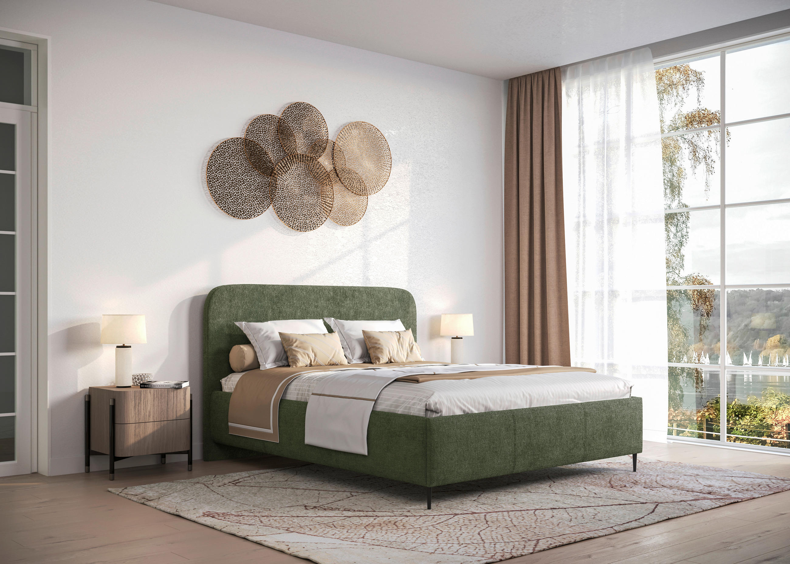 TAPECIRANI KREVET   180/200 cm   tamno zelena  - tamno zelena/crna, Moderno, drvni materijal/drvo (180/200cm) - MID.YOU