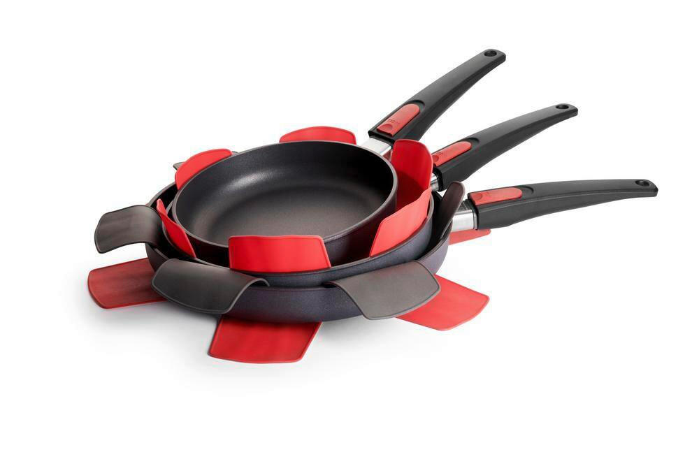 PFANNENSCHUTZ-SET 3-teilig  - Rot/Grau, Basics, Kunststoff (40,4/12,4/4cm) - WOLL