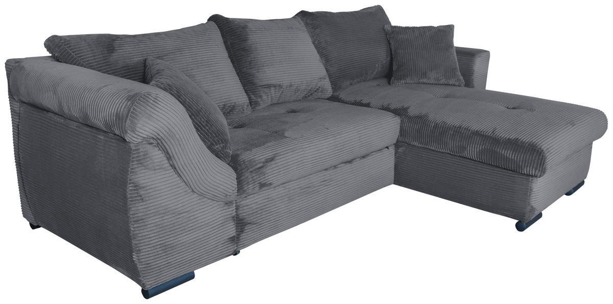 ECKSOFA Dunkelgrau Cord  - Dunkelgrau/Schwarz, KONVENTIONELL, Textil/Metall (258/168cm) - Carryhome