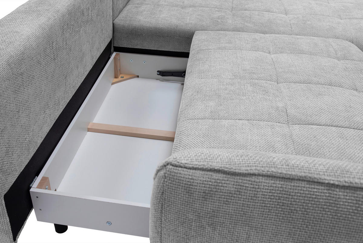 ECKSOFA in Struktur Hellgrau  187/282 cm  - Hellgrau/Schwarz, Design, Textil/Metall (187/282cm) - Livetastic