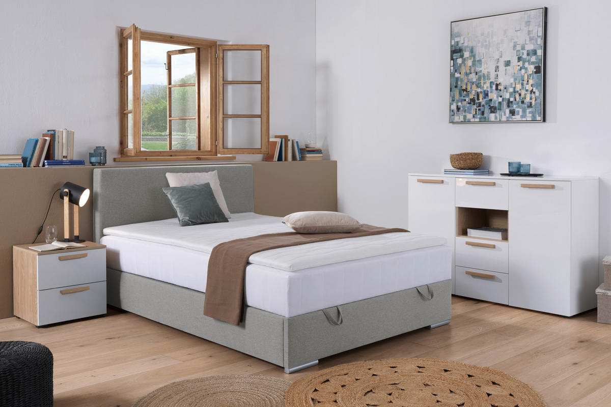 POSTELJA Z VZMETNICO 90 cm   x 200 cm  , tekstil svetlo siva  - barve kroma/svetlo siva, Konvencionalno, umetna masa/tekstil (90/200cm) - Carryhome