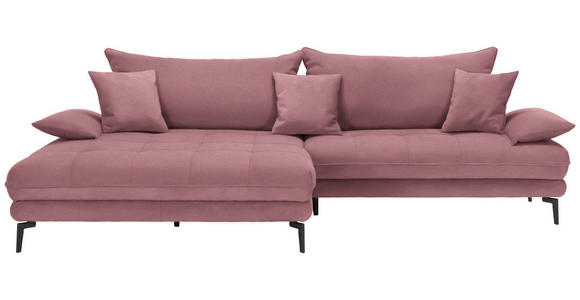 ECKSOFA in Flachgewebe Rosa 176/292 cm - Schwarz/Rosa, MODERN, Textil/Metall (176/292cm) - Carryhome
