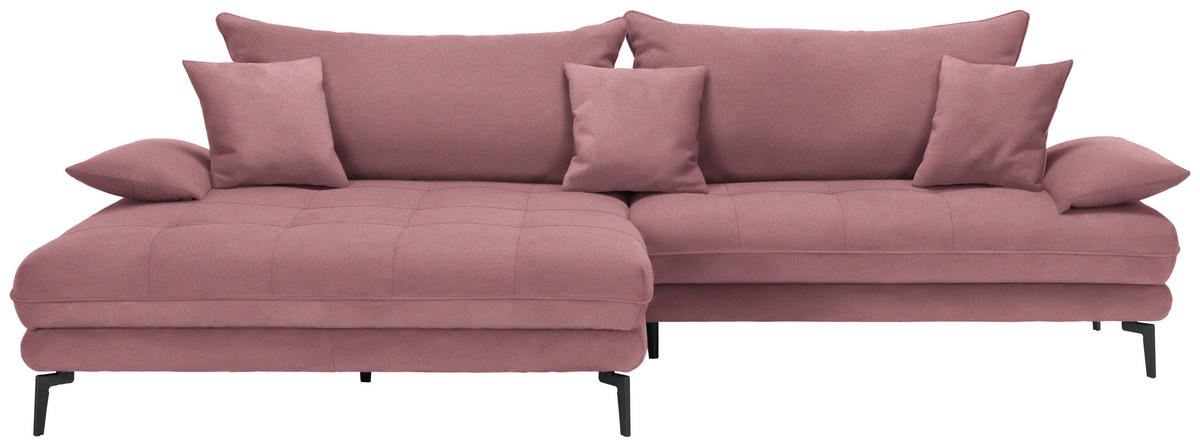 ECKSOFA PRATO Rosa Flachgewebe  - Schwarz/Rosa, MODERN, Textil/Metall (176/292cm) - MID.YOU