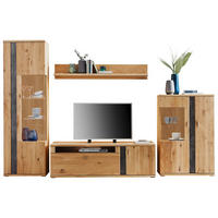 WOHNWAND Turego  in Eichefarben  327,4/208,6/50,2 cm  - Eichefarben/Silberfarben, KONVENTIONELL, Glas/Holz (327,4/208,6/50,2cm) - Voleo