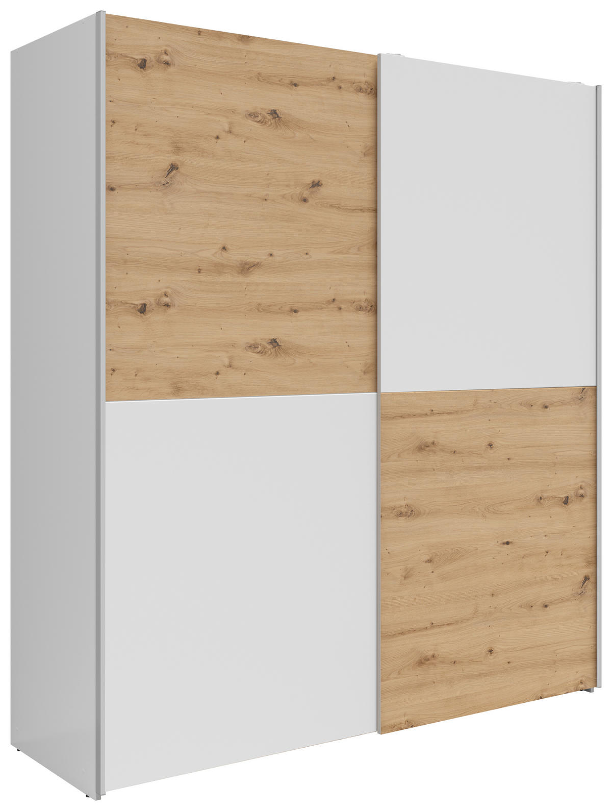 SCHWEBETÜRENSCHRANK 170/191/59 cm 2-türig Eiche Artisan, Weiß  - Silberfarben/Eiche Artisan, Basics, Holzwerkstoff/Kunststoff (170/191/59cm) - Boxxx