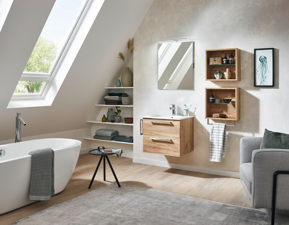 BADEZIMMER  in 60 cm  - Eichefarben/Weiß, Design, Glas/Keramik (60cm) - Dieter Knoll
