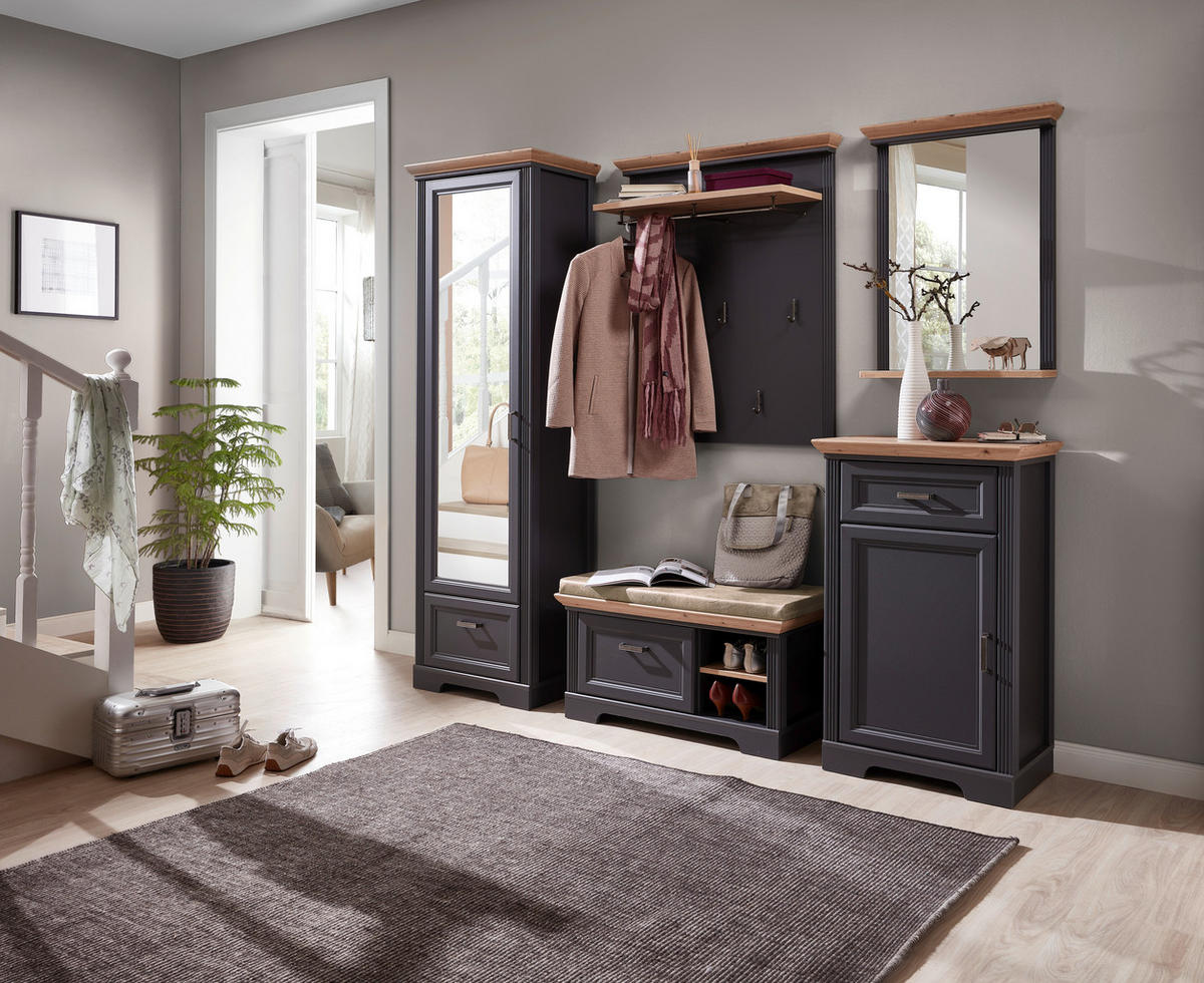 GARDEROBENBANK  in 93/49/41 cm  - Graphitfarben/Eiche Artisan, ROMANTIK / LANDHAUS, Textil/Metall (93/49/41cm) - Landscape