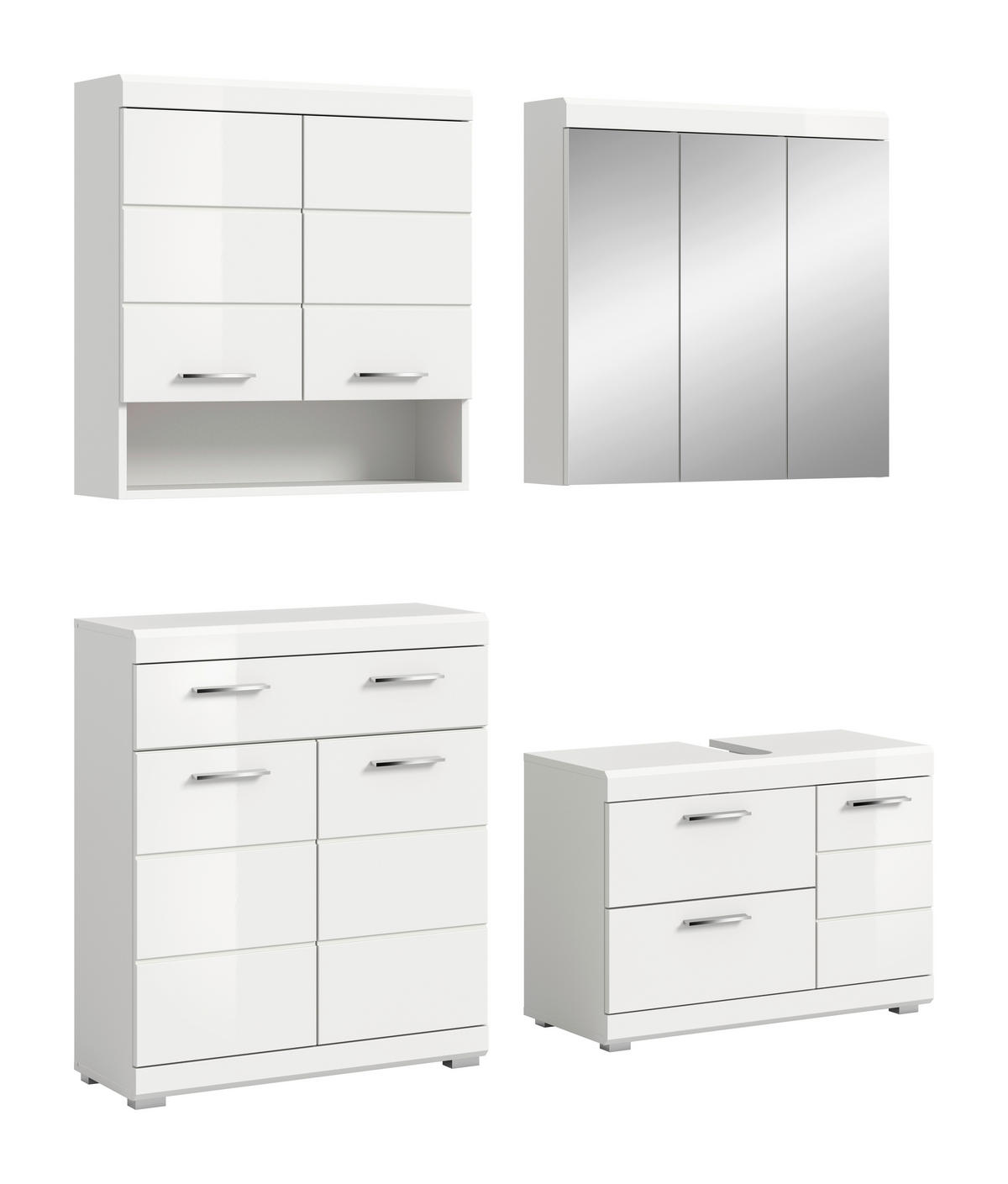 BADEZIMMER 4-teilig  in 169 cm  - Weiß Hochglanz/Silberfarben, Trend, Glas/Holzwerkstoff (169cm) - MID.YOU