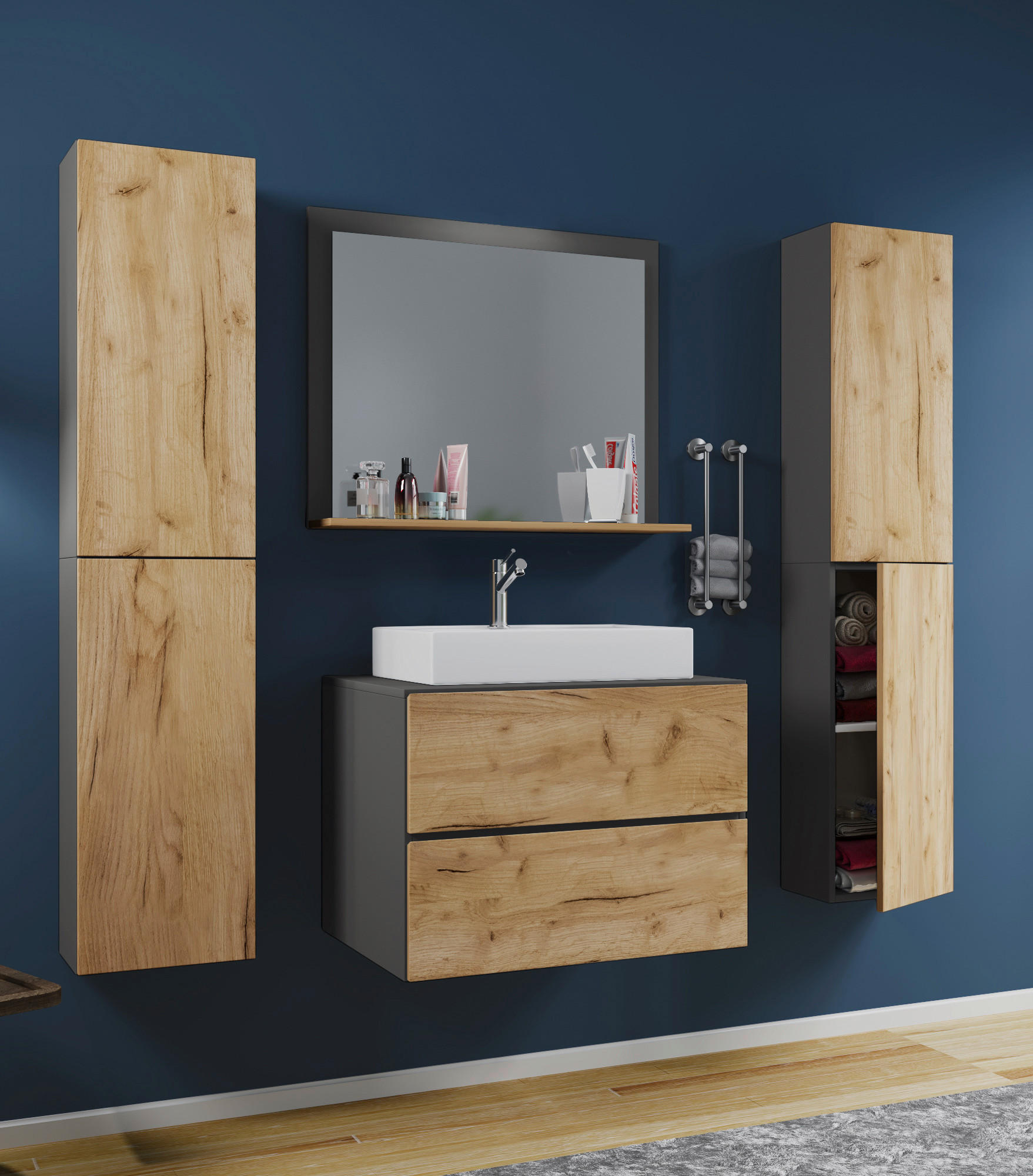 BADEZIMMER 5-teilig  in 127 cm  - Honigeiche/Weiss, Modern, Keramik/Holzwerkstoff (127cm) - MID.YOU