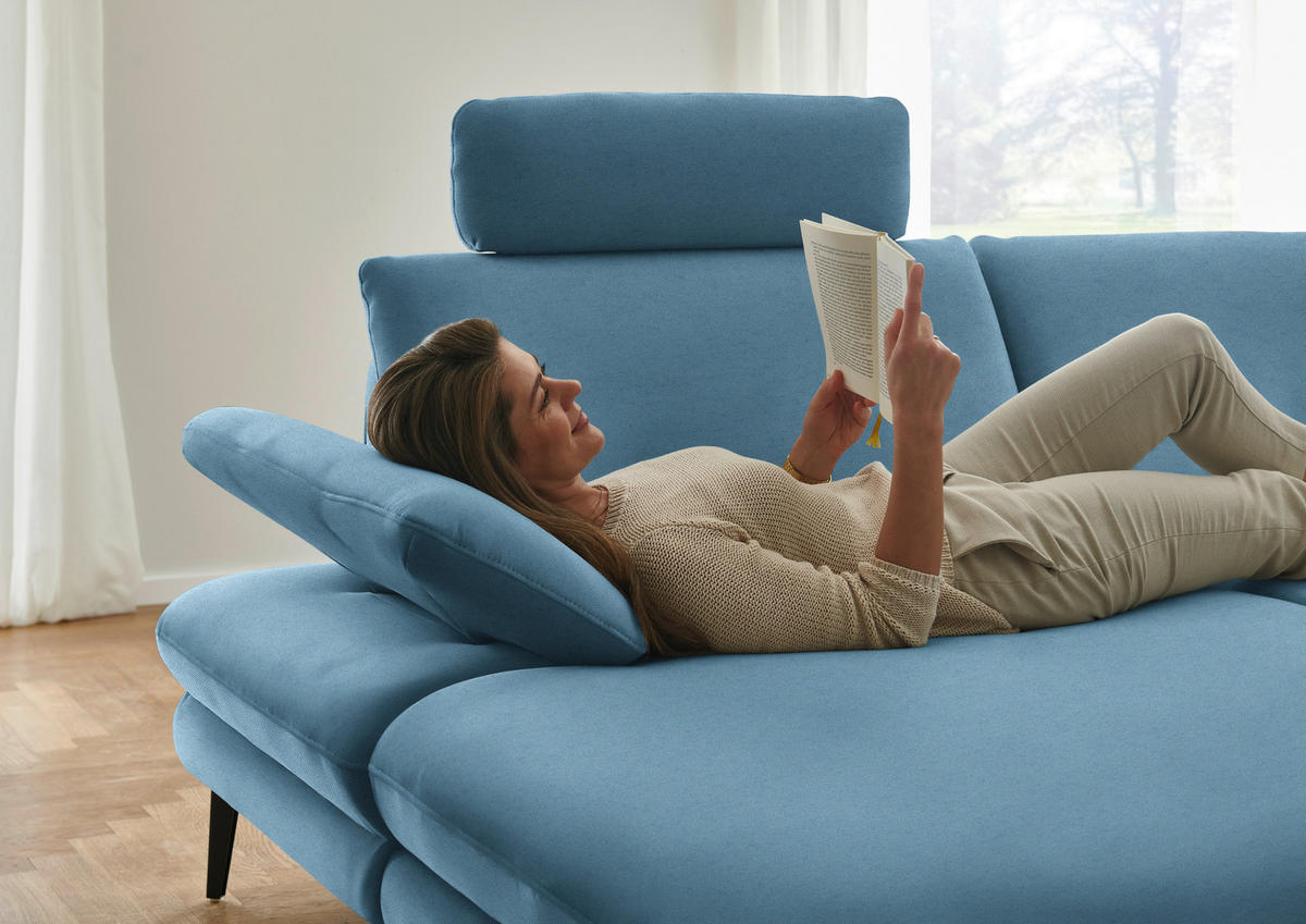 WOHNLANDSCHAFT Chenille, Flachgewebe Blau  - Blau/Schwarz, Design, Textil/Metall (180/344/208cm) - Dieter Knoll