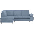 ECKSOFA in Flachgewebe Blau  - Blau/Silberfarben, KONVENTIONELL, Holz/Textil (186/255cm) - Cantus