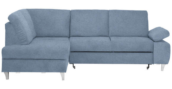 ECKSOFA in Flachgewebe Blau  - Blau/Silberfarben, KONVENTIONELL, Holz/Textil (186/255cm) - Cantus