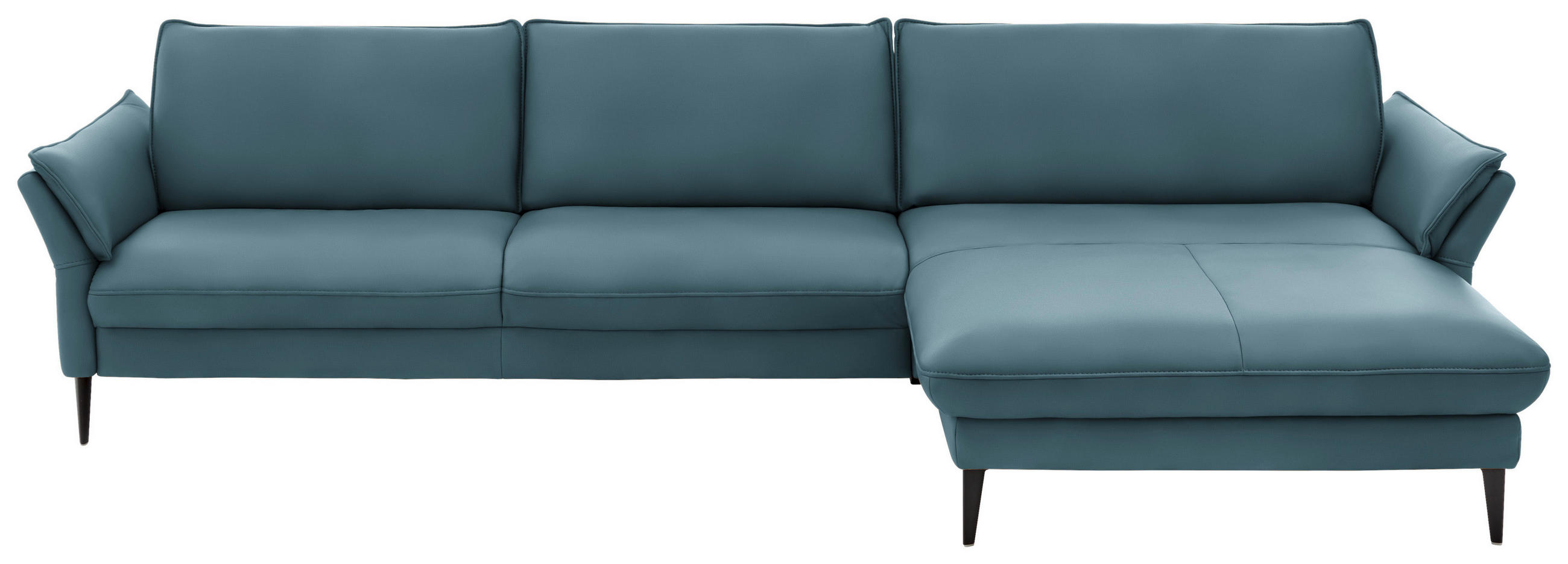 ECKSOFA Blau Echtleder  - Blau/Schwarz, Design, Leder/Metall (334/172cm) - Hukla