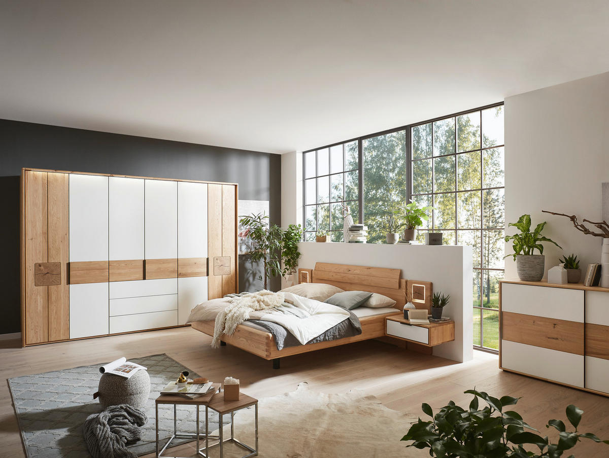 SCHLAFZIMMER Eichefarben, Magnolie  - Eichefarben/Magnolie, Design, Glas/Holz (180/200cm) - Valnatura