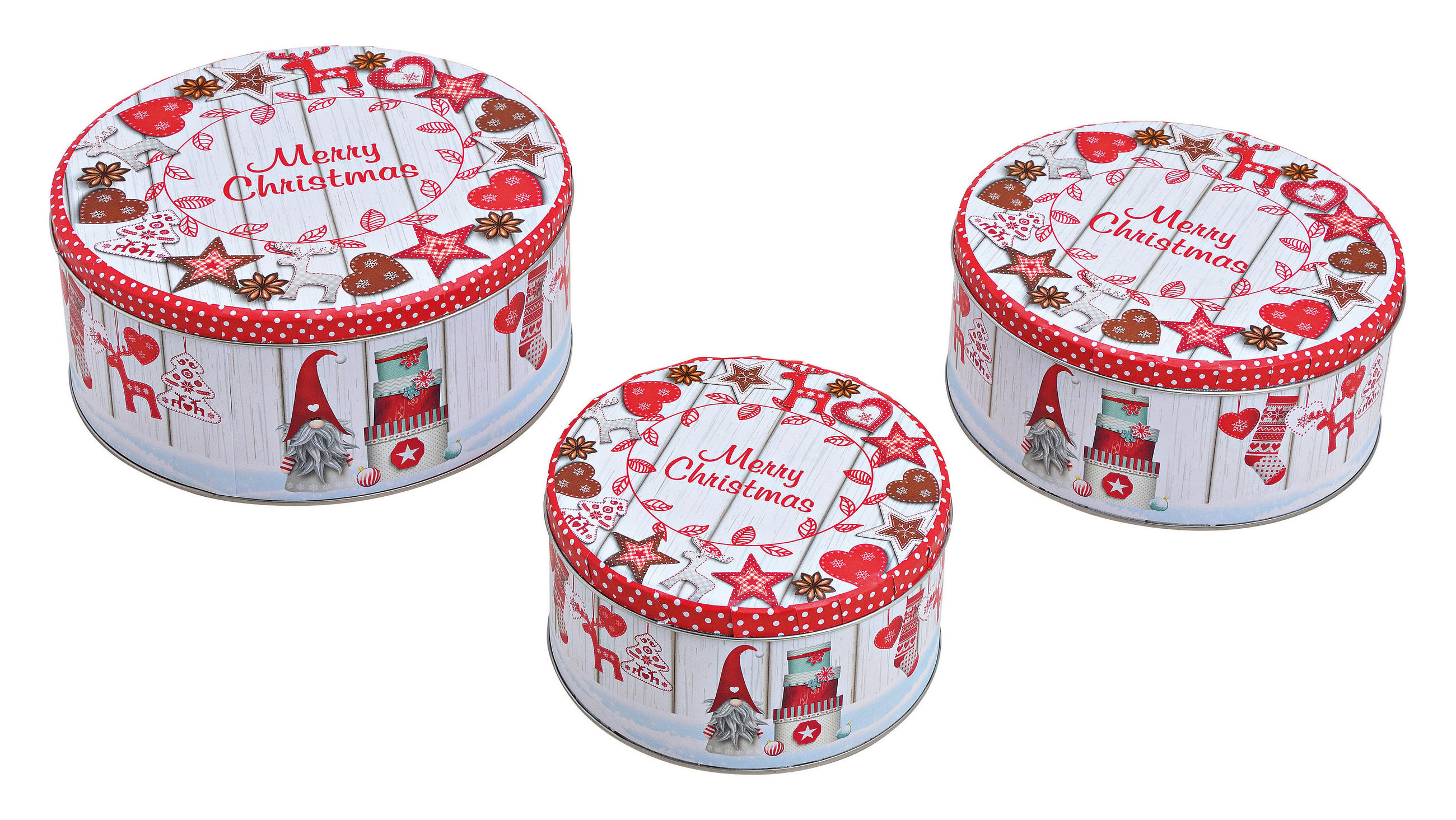 KEKSDOSENSET 3-teilig  - Rot/Weiß, KONVENTIONELL, Metall (19/9/19cm) - X-Mas