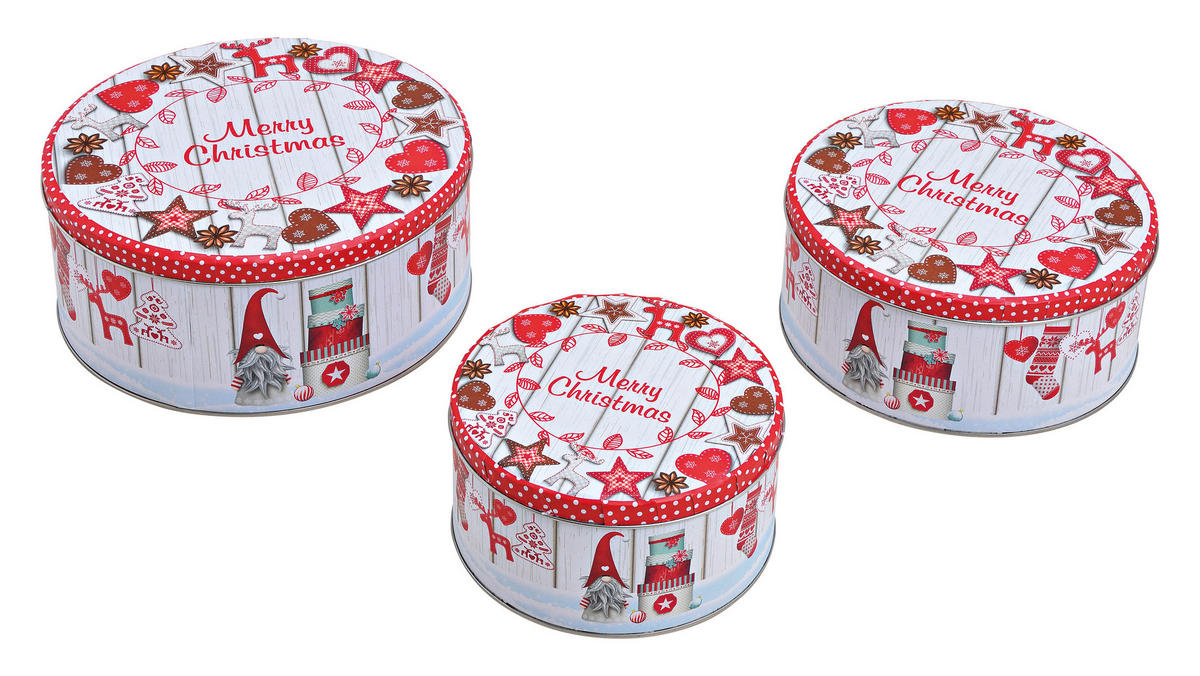 KEKSDOSENSET 3-teilig  - Rot/Weiß, KONVENTIONELL, Metall (19/9/19cm) - X-Mas