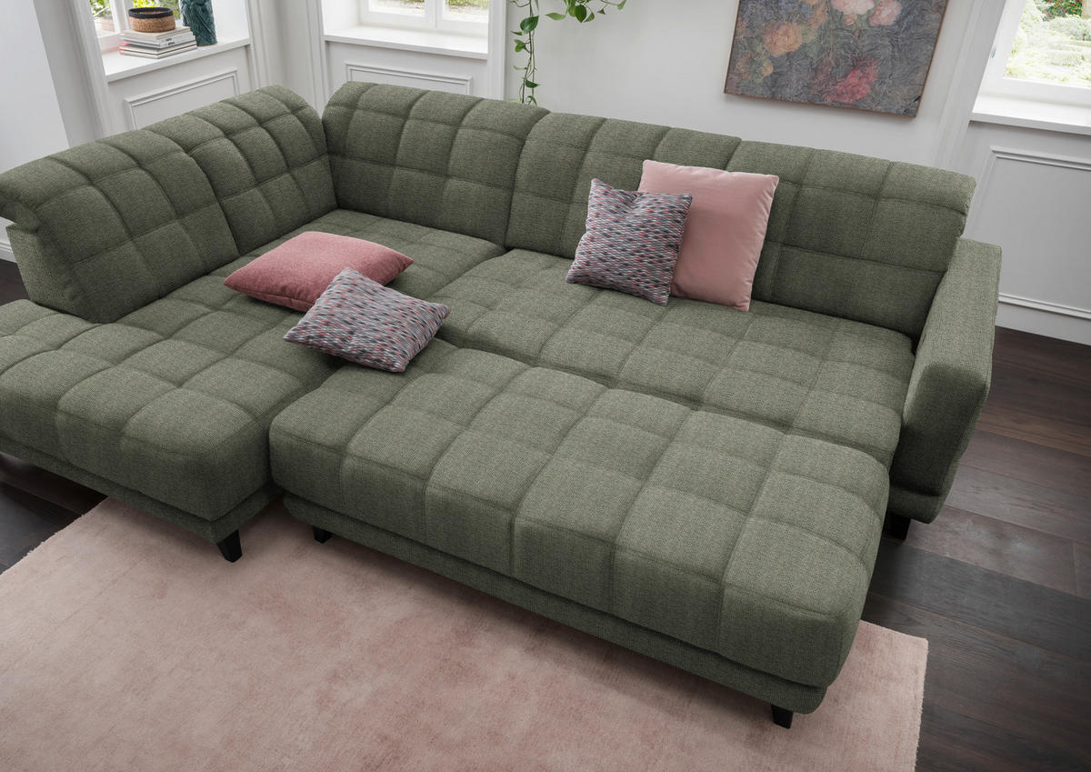 ECKSOFA in Webstoff Grün  216/302 cm  - Schwarz/Grün, Design, Holz/Textil (216/302cm) - Xora