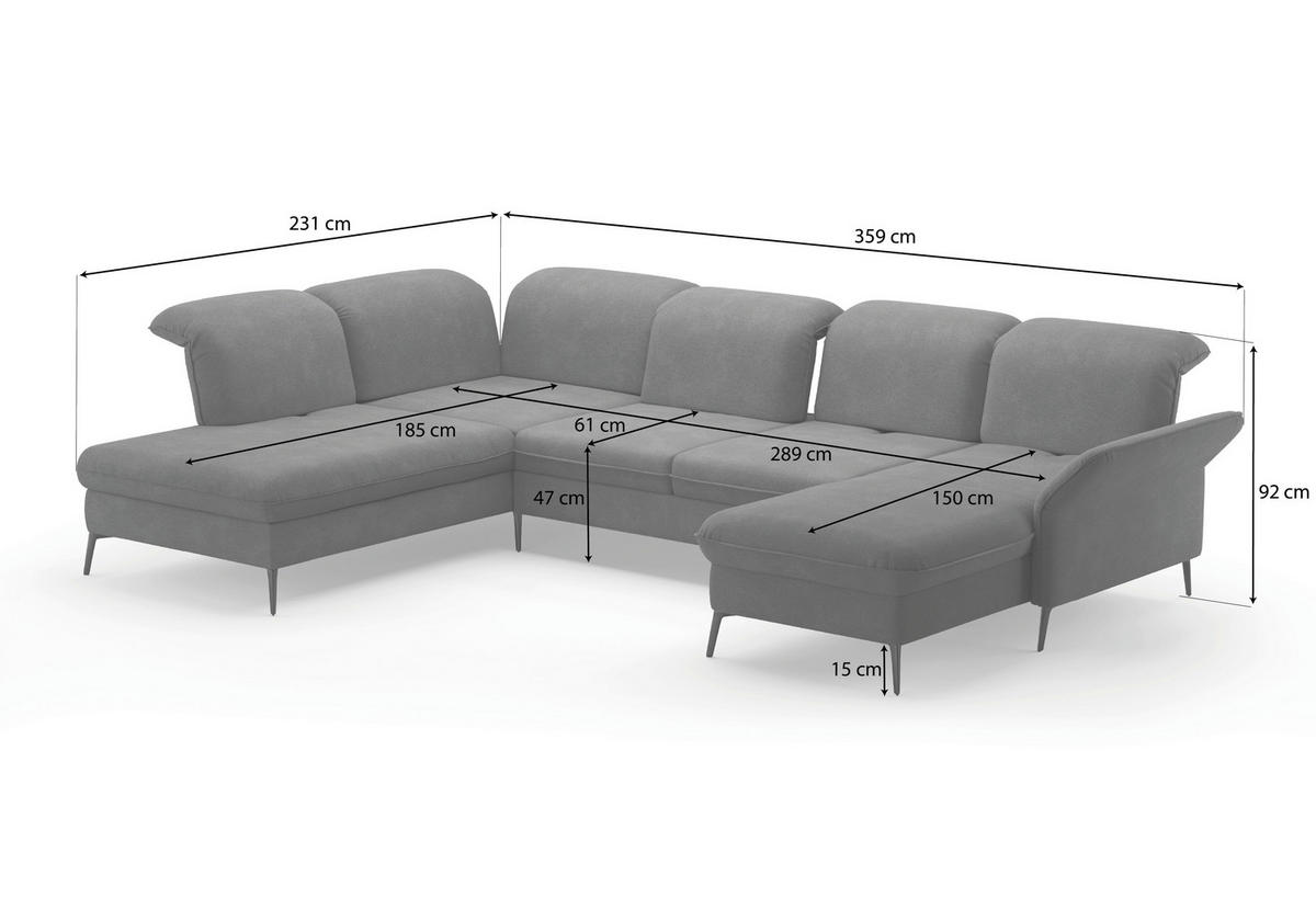 WOHNLANDSCHAFT in Flachgewebe Dunkelgrau  - Dunkelgrau/Schwarz, Konventionell, Textil/Metall (231/359/198cm) - Sit & More