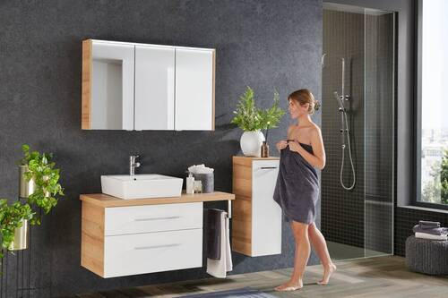 BADEZIMMER in 110 cm - Eichefarben/Weiß, MODERN, Glas/Keramik (110cm) - Voleo